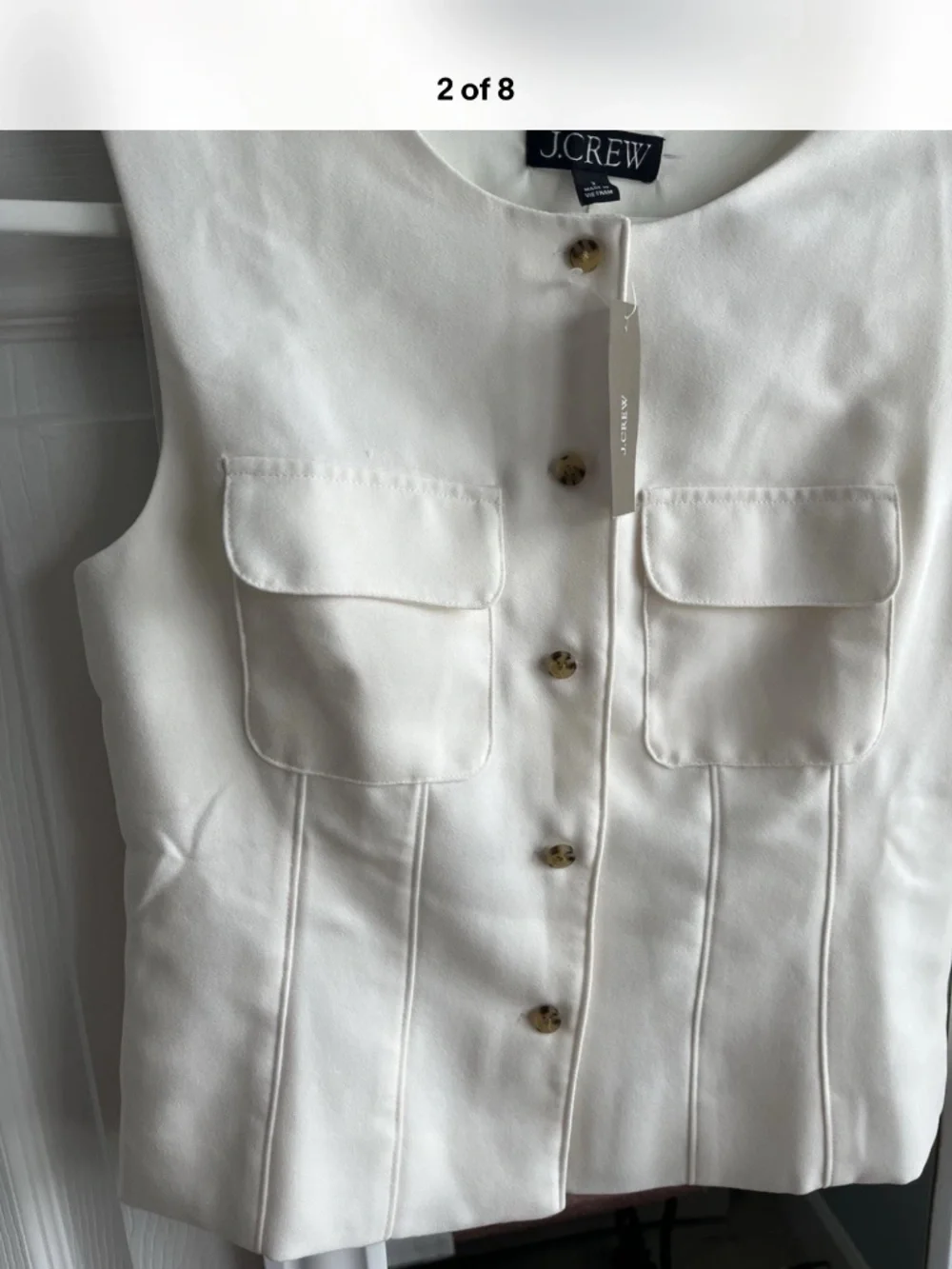 J.CREW Ivory Sleeveless Round Neck Button Front Satin Viscose Blouse Size 2